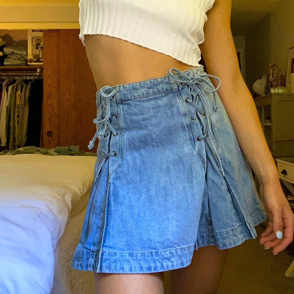 Free People | Denim Tie Mini Skirt | Size 6